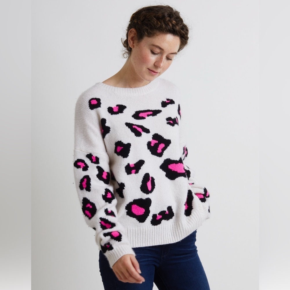 Autumn Cashmere White and Pink Patterned Sweater
